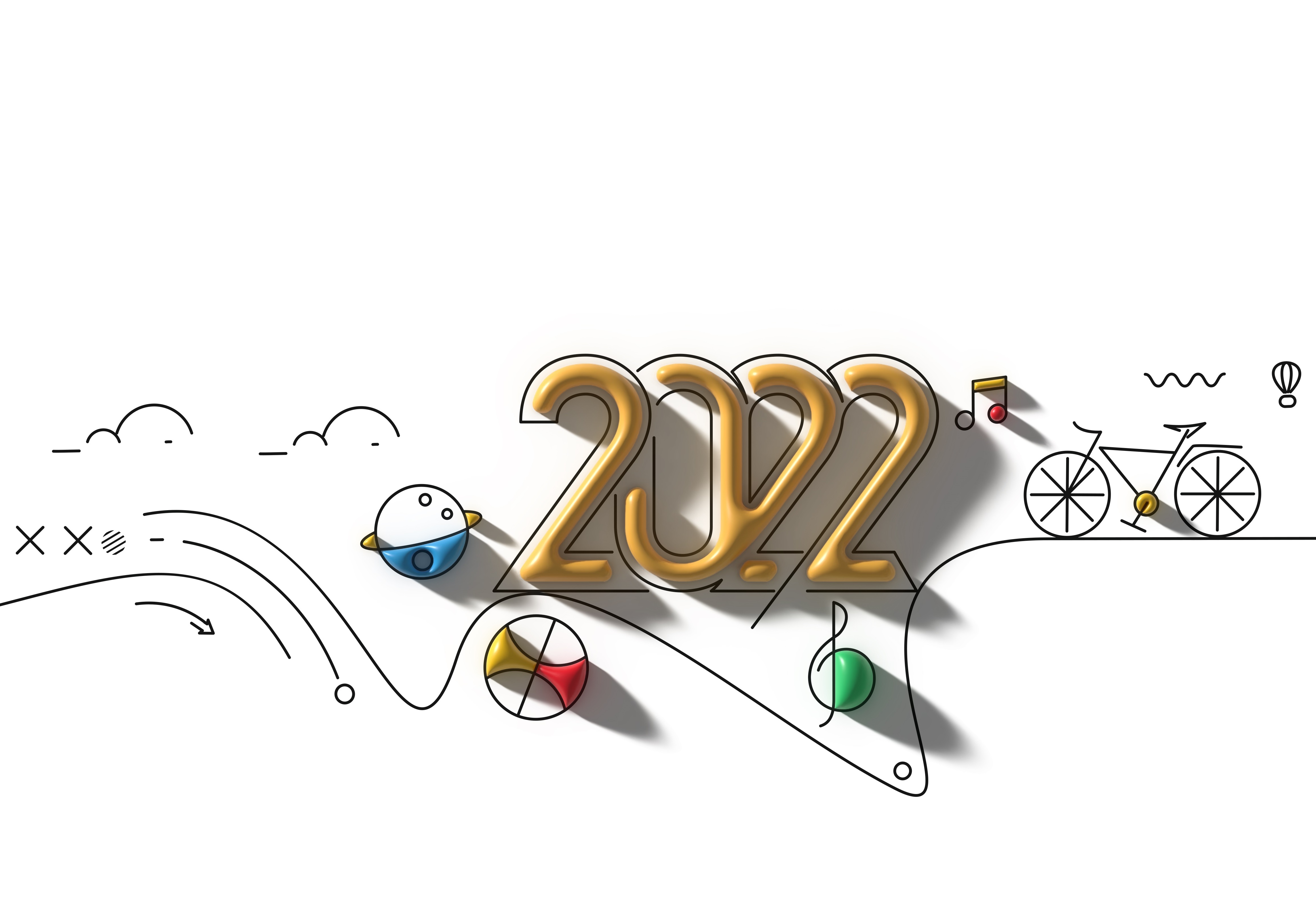 Happy New Year 2022 3D Render Design.